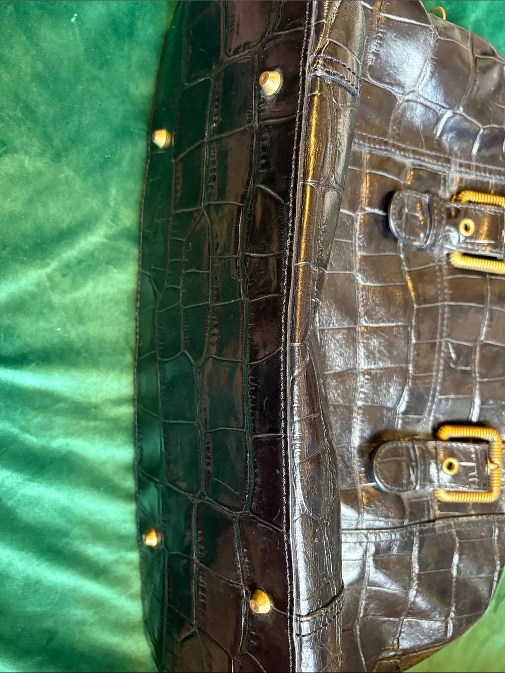 Maxx New York Black Croc-Embossed Satchel with Gold Hardware